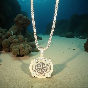 Atocha Silver mini Cross Pendant Necklace 20” long 925 silver chain